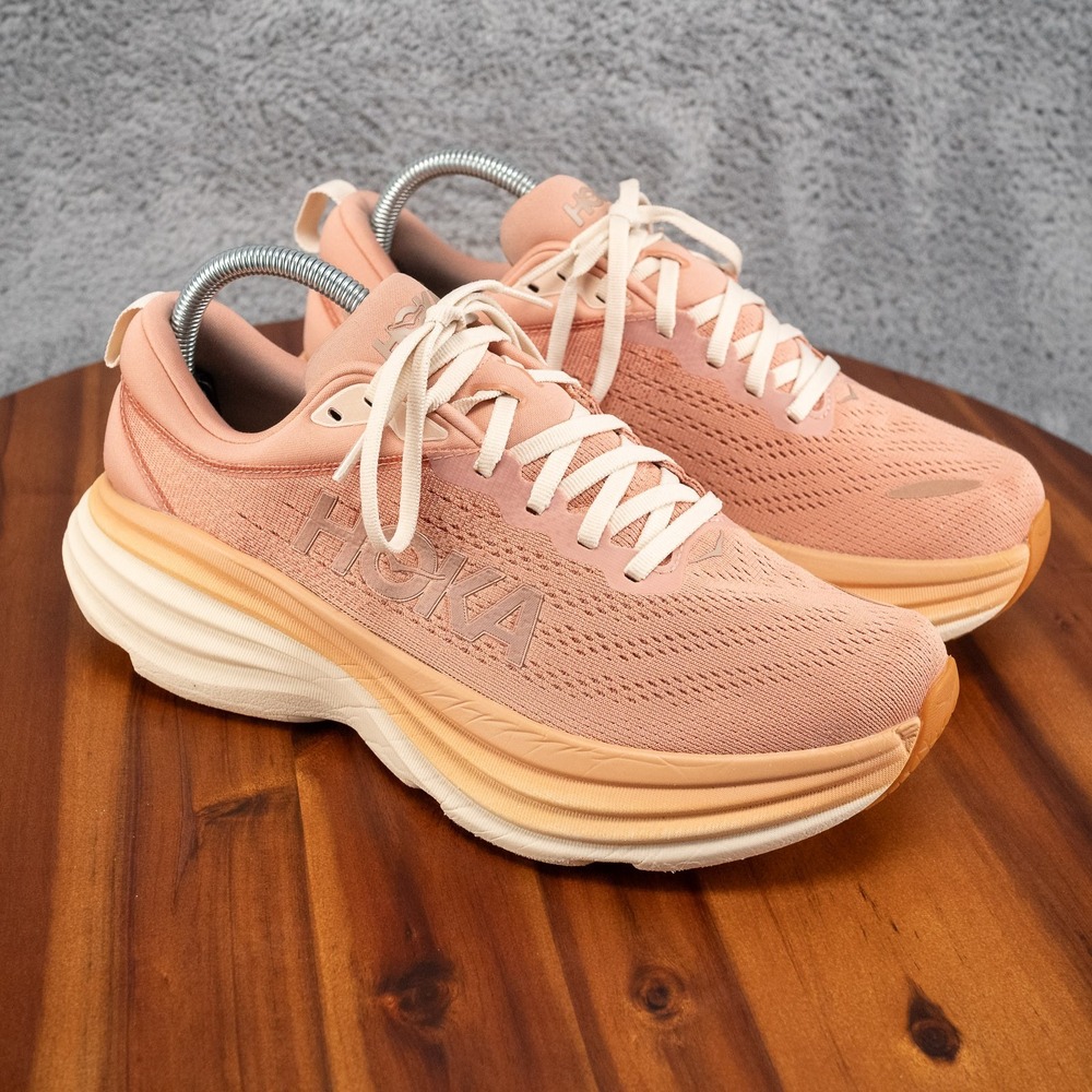 HOKA Bondi 8 1127952 Women's Running Shoes Sandstone Cream Mesh Sneakers Sz 8.5B
